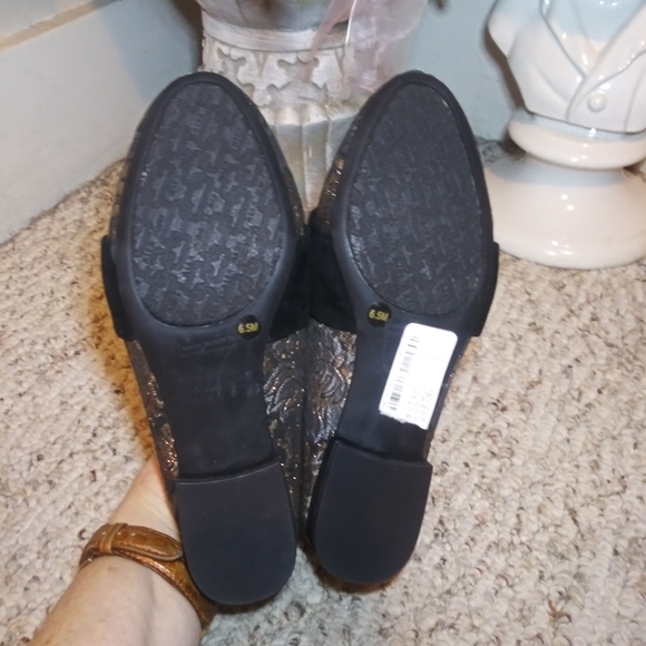 Like New Alex Marie Cecilia Black Suede & Metallic Floral Brocade Mules - Picture 6 of 7